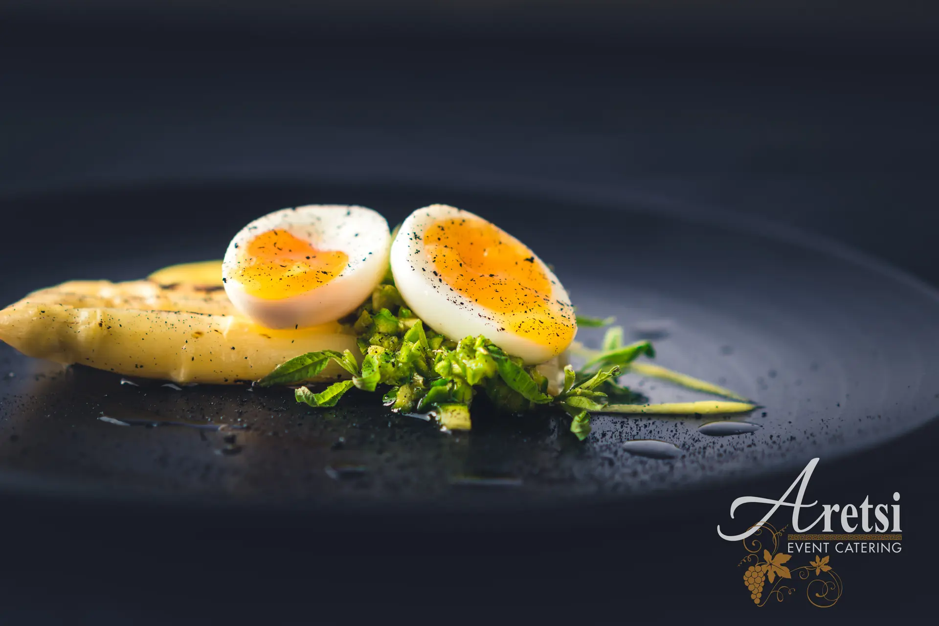 White asparagus with soft-boiled egg and herbs, an Aretsi starter