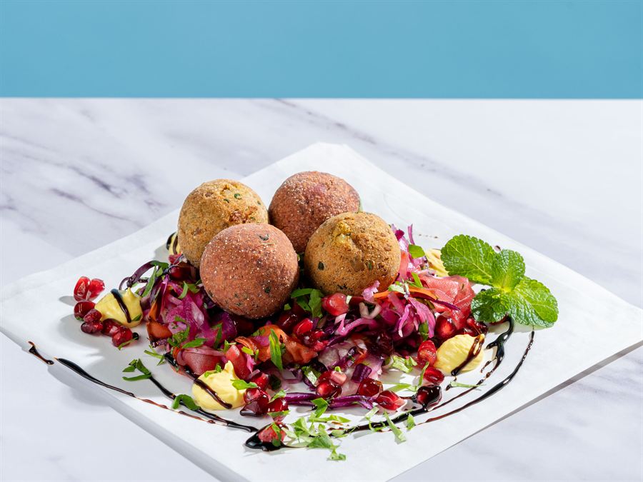 Falafel with beetroot slaw and herbs